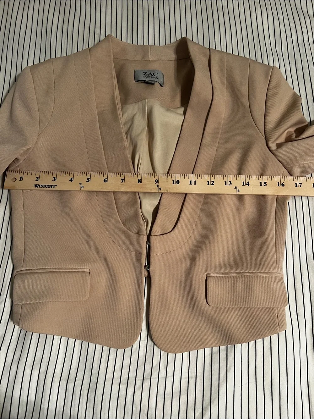 ZAC Zac Posen Cropped Blazer in Light Beige, Size 0
